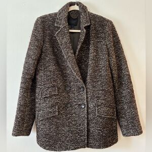 J. Crew Collection Double Breasted Dark Brown Herringbone Wool Coat Women's 2‎